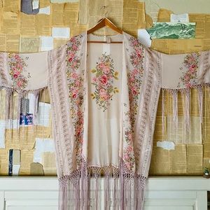 Floral Bohemian Fringe Kimono